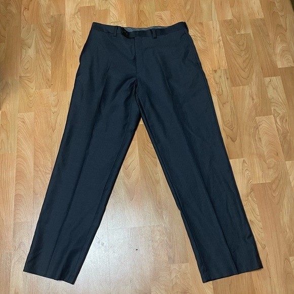 Calvin Klein Dress Pant Mens 34x32 Black Pinstripe Wool Business Casual Trouser - Picture 1 of 10